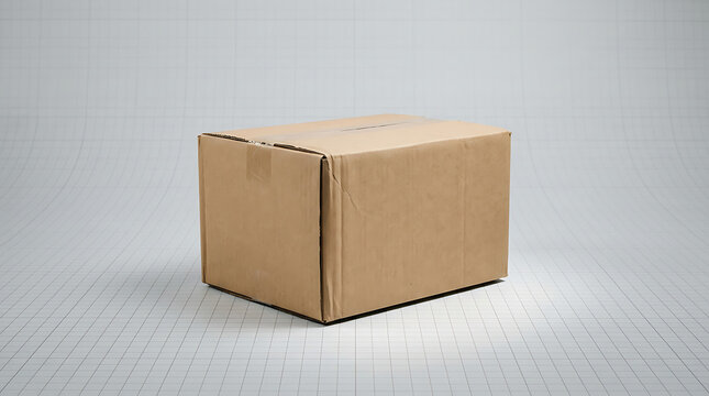 Cardboard shipping box on a white grid background