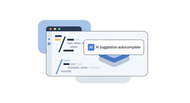AI Coding Assistant and Autocomplete Suggestion Vector Illustration for Software Development