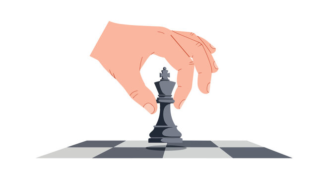 Close up of hands guiding a chess king across a checkered board showing strategic thinking and deliberate planning during a live game moment