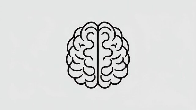Minimalist black outline of a human brain on white.