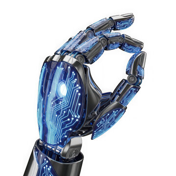 3d digital hand making peace sign gesture with blue circuit pattern