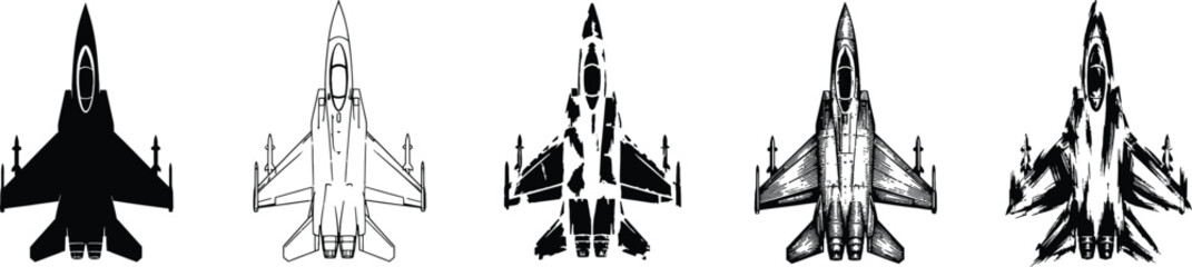 Obraz premium A set of fighter jet silhouettes and eps illustrations in various designs and poses.