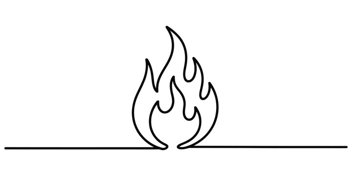 Continuous single line drawing of a flame fire icon