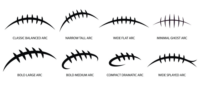 American Football Lace Arc Vector Set NFL Ball Stitch Silhouette Logo Design Shape Classic Bold Dramatic Style Collection
