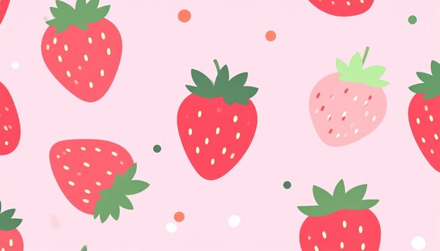 Hand drawn strawberry pattern on light pink background wallpaper.
