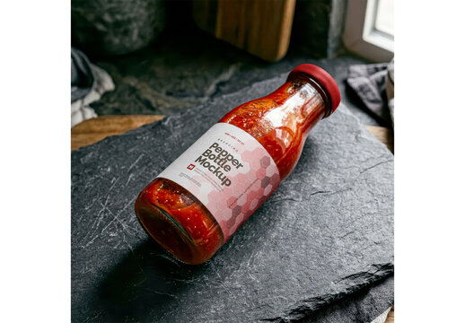 Pepper Sauce Bottle Mockup for Business Presentation and Commercial Design