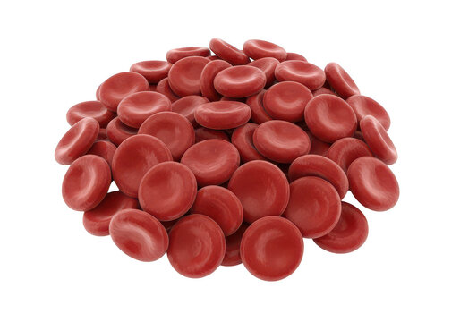 A dense cluster of red cells showing biconcave disc shapes isolated on a transparent background erythrocytes