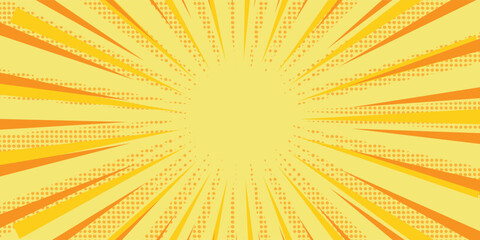 Fototapeta premium bg, yellow, orange, comic, background, manga, action, art, pop, popart, style, beam, halftone, light, cartoon, anime, effect, fun, funny, color, nuclear, bomb, frame, ray, sunny, sunburst, sun, shine,