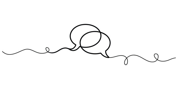 Continuous single line drawing of two speech bubbles for chat and communication
