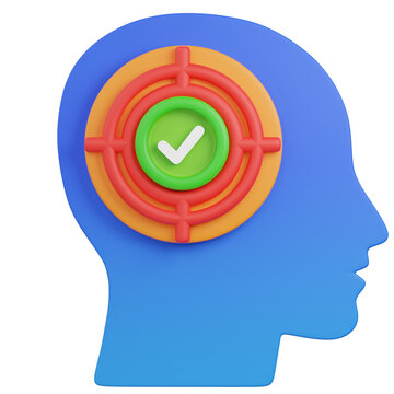 3d render Human Head Silhouette with Target and Checkmark for concentration and objectif aim Icon