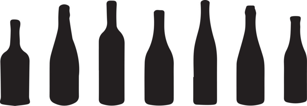 Wine Bottle Silhouette Set Vector Illustration | Black Glass Bottle Shapes Collection