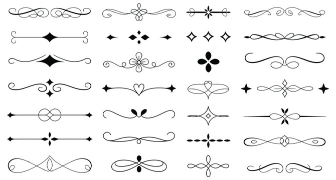 Hand Drawn Decorative Divider Elements Featuring Border Flourish Ornament Doodle Separators and Page Header Design Accents for Elegant Layouts Vector Designs
