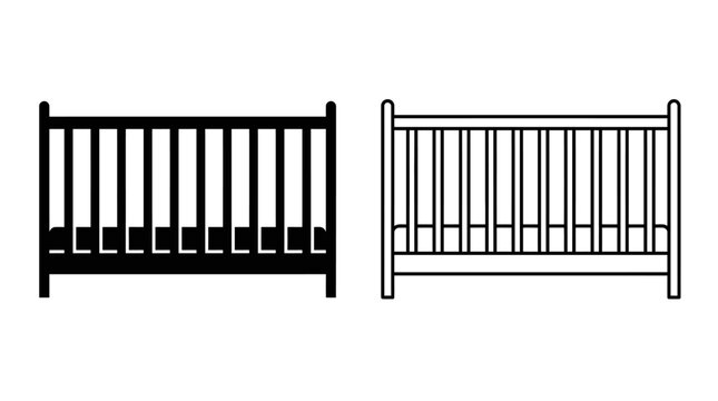 Baby Crib Silhouette On White Background Two Views