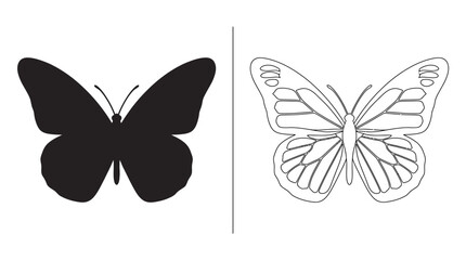 Butterfly Silhouette And Line Art Black And White Illustration © Design Bari