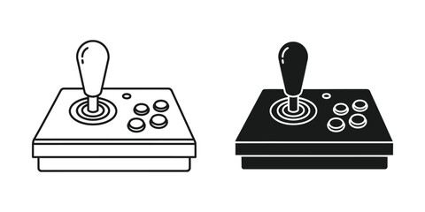 Arcade joystick controller with buttons for retro gaming against a clean white background in a minimalist style ©  FARUQUE STOCK