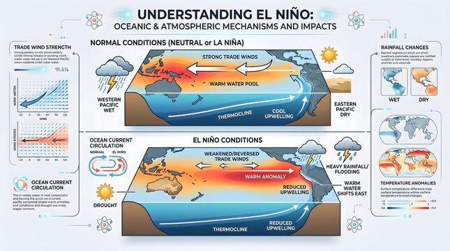 El Ni&ntilde;o Climate Infographic Showing Ocean Currents and Weather Changes