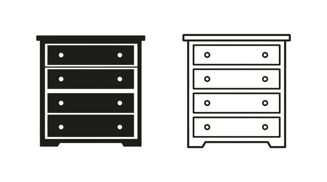 Two Black And White Line Art Dressers With Drawer Pulls