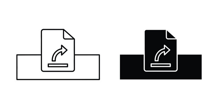 Document with share icon on a platform in outline and solid fill for digital transfer and data exchange concept