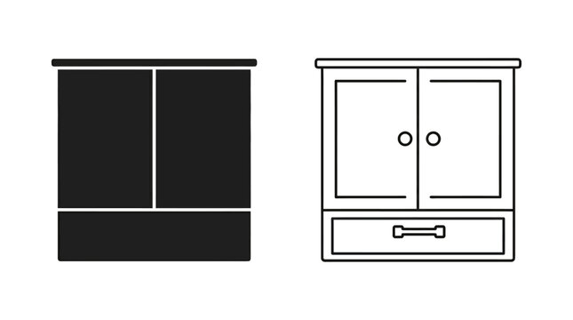 Cabinet With Doors And Drawer Black And White Line Art