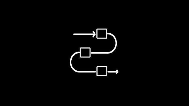 Process Flow Diagram with Arrows and Boxes Minimal Icon. Work flow Chart Symbol with Connected Steps. Flowchart Icon with Directional Arrows and Blocks .4K Motion Graphics.