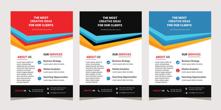 Use, by you or one client, in a single end product which end users are not charged for. Clean and Creative Corporate Flyer template with 3 different colors. You can edit the text layers or colors.