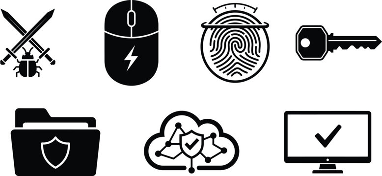 security icons set including computer mouse and shield symbols  web design elements