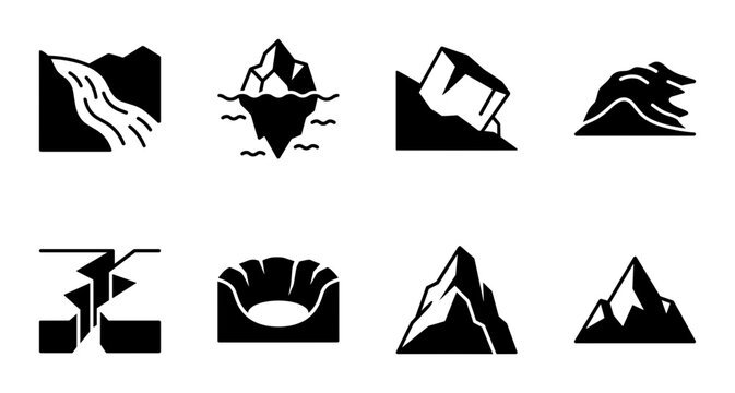 Natural Disaster Icons, Geological Event Symbols, Earth Science Vector Graphics, Catastrophe Warning Signs