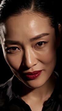Extreme close up, highly manipulative person flashing a charming, deceitful smile, 4k.