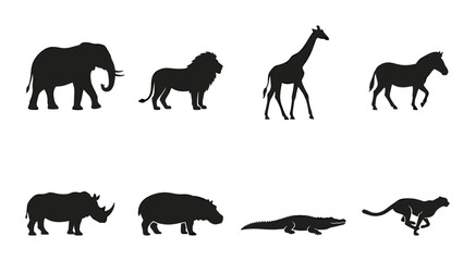 Fototapeta premium African Safari Wildlife Silhouettes, Majestic Animals Collection, Zoo Icons, Nature Vector Graphics