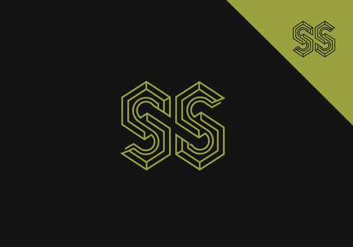 Minimalist isometric SS double letter monogram logo on black background