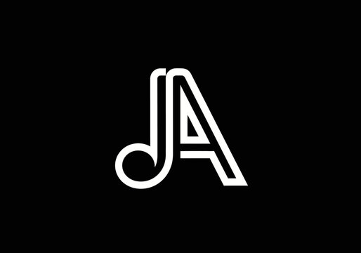 Minimalist JA monogram logo design in white outline on black