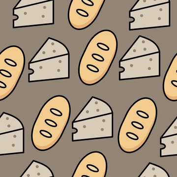 vector art seamless pattern with bread and cheese