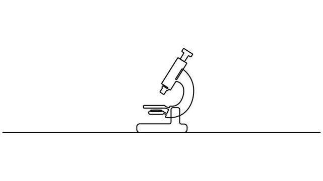 Microscope animation in minimalist continuous line drawing style for scientific video projects. Self drawing animation of a science microscope icon in an elegant single line art style.