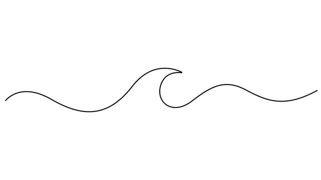 Ocean wave animation in a minimalist continuous single line drawing style. Minimalist self-drawing animation of an ocean wave icon in elegant single line art.