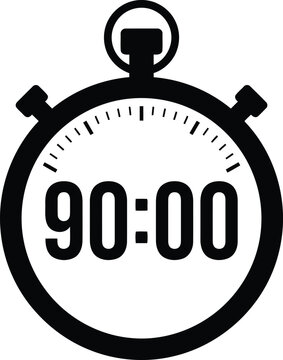stopwatch timer icon with ninety minutes on the face