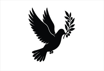 Naklejka premium Dove with olive branch silhouette against a white background