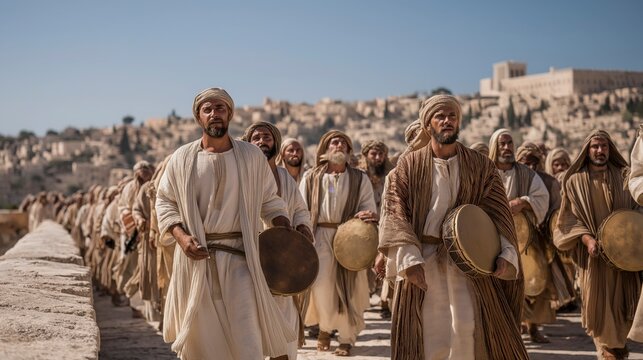 Two great choirs march atop Jerusalem&rsquo;s restored walls with songs of praise and thanksgiving, celebrating God&rsquo;s faithfulness and the joyful completion of the city&rsquo;s renewal.
