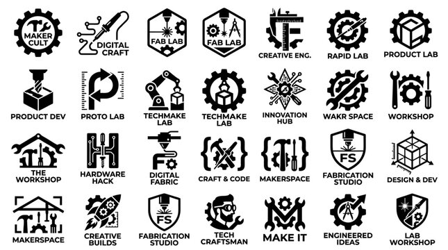 Black and white industrial logos.
