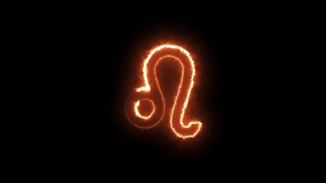 Neon horoscope icon for Leo. Fiery animation of the fire sun sign.