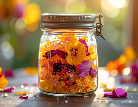 Selbstgemachter Bl&uuml;tenzucker mit essbaren Bl&uuml;ten