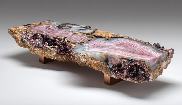 Agate and Amethyst Coffee Table with Metal Base geode