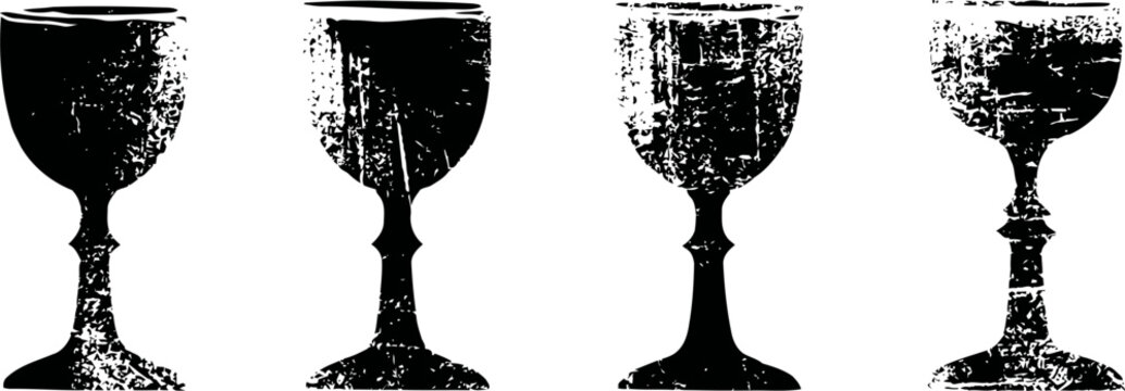 vintage wooden goblets silhouette set with textured shading and rustic design