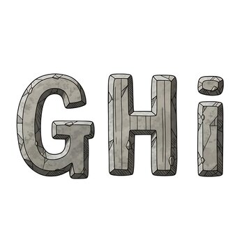 Black and white three dimensional letters G T H.