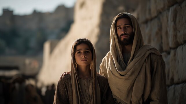Before Esther's rise to the royal palace, she stands beside Mordecai at the gate of Susa, sharing a quiet moment of guidance, family devotion, and hope for the future.
