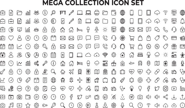 Mega Collection  icons of Linear Graphic Symbols for Modern Website Interface Business and Multi Purpose Application Design