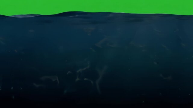 Dark ocean water wave moves on green screen, a stormy sea or flood overlay for disaster, action, nature, background, and VFX compositing.
