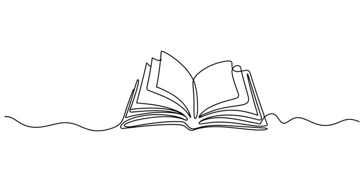 Open book drawing in a single continuous line style