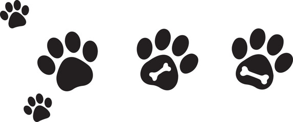 Black paw prints with bones on white background for animal or pet design © Suplab_Designer