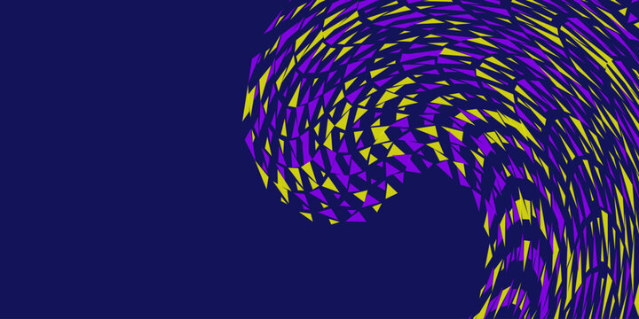 Abstract geometric wave pattern with purple and yellow triangular shapes on a dark blue background