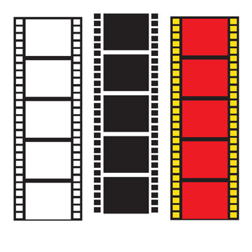 Retro photography tape contours and old school video editing framework graphic symbols collection. Minimalist linear grids featuring transparent, solid black, and colored cells